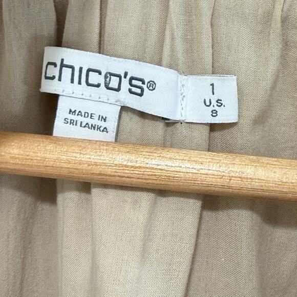 Chico’s Boho Tan White Eyelet Tiered Ruffle Midi Maxi Dress Size 1 US 8 Neutral - Picture 7 of 10